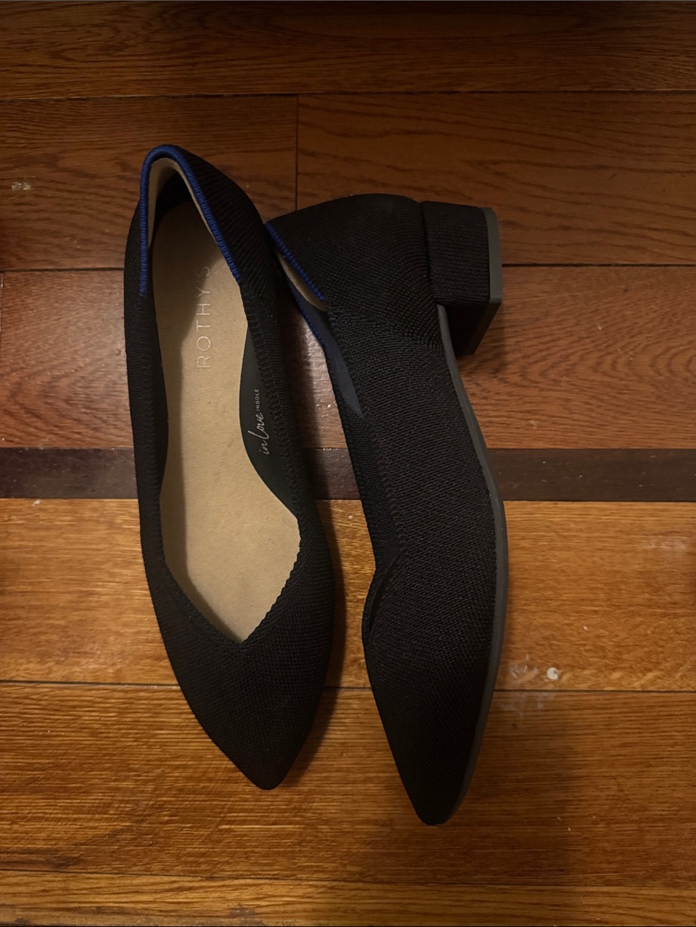 Rothy’s The High Point Block Heel Knit Pumps Black like new In Love Insole - Picture 2 of 3